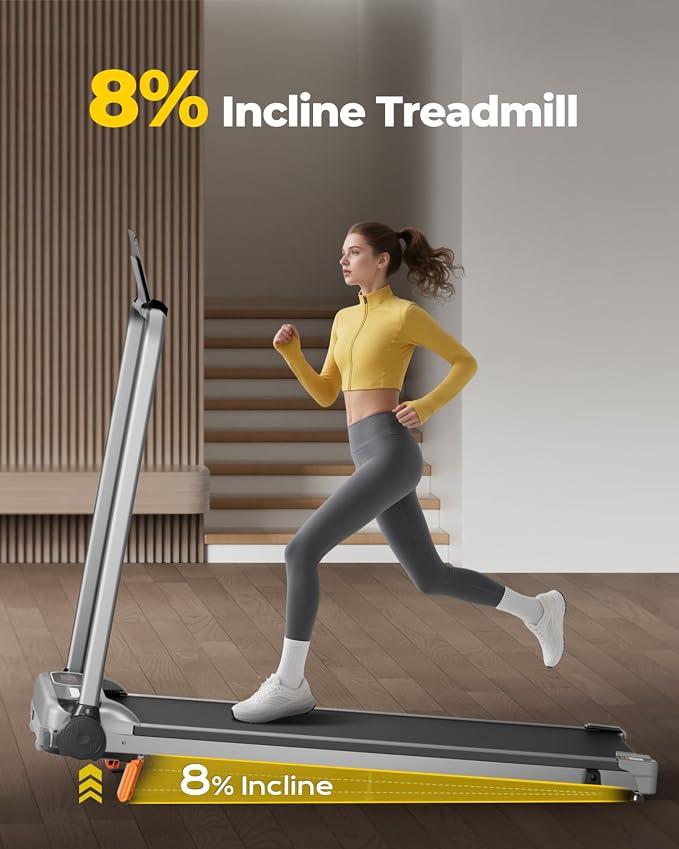 Abonow Walking Pad Treadmill with Handle Bar for Home Office | 3.0HP Compact Treadmills, 8% Manual Incline 2 in 1 Under Desk Walking Machine, LED Display, 265 LBS Capacity