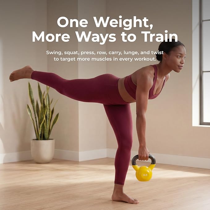 Sunny Health & Fitness Vinyl Coated Cast Iron Kettlebell 5-25 lb