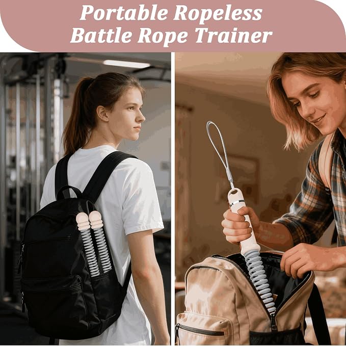 Ropeless Battle Ropes, 2 Pack Portable Cordless Battle Ropes for HIIT & Cardio Full-Body Workout Tool with Non-Slip Spiral Handles, Travel-Friendly Home Gym Equipment for Women