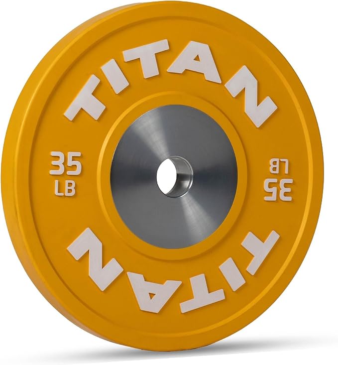 Titan Fitness Elite Olympic Bumper Plates, Competition Weight Plates, Rubber with Steel Hub Insert, Sold as a Pair, for Olympic Weightlifting and Cross-Training Workouts