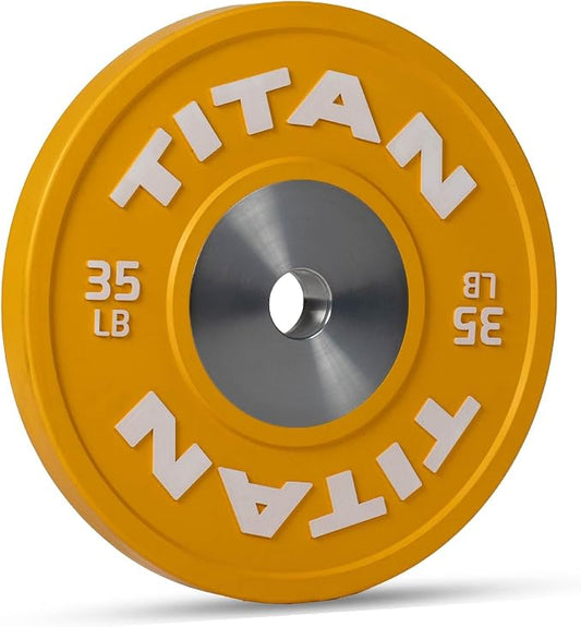Titan Fitness Elite Olympic Bumper Plates, Competition Weight Plates, Rubber with Steel Hub Insert, Sold as a Pair, for Olympic Weightlifting and Cross-Training Workouts