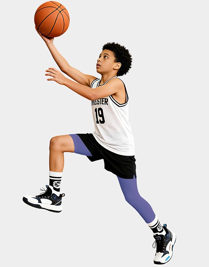 MIVEI One Leg Compression Tights Youth Boys Basketball Leg Sleeve | Kids Compression Pants Girls' Single Leg Tights 3/4 Leggings for Baseball Softball Soccer Running Football, Sports Base Layer