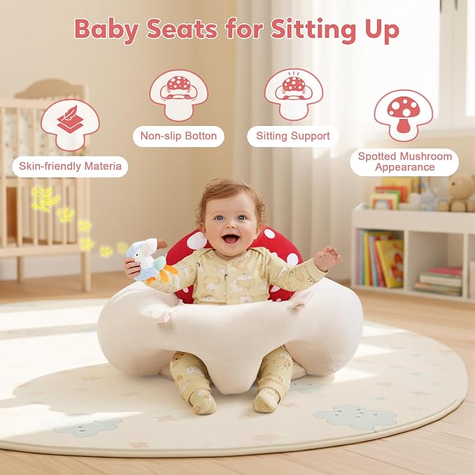 3-in-1 Baby Play Mat & Baby Seats for Infants for Sitting Up, Tummy Time Gym Activity Mat with 5 Detachable Toys, for Babies 0-6-12-18 Months, Newborn Babies Shower Gifts(Red)