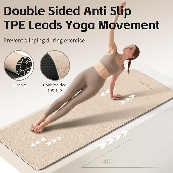 PAIDU Yoga Mat 8mm TPE Non‑Slip Fitness Mat with Strap for Home Workouts | SGS Certified, Odorless, Tear‑Resistant, Unisex, for Yoga, Pilates, Meditation, Home & Gym Workouts