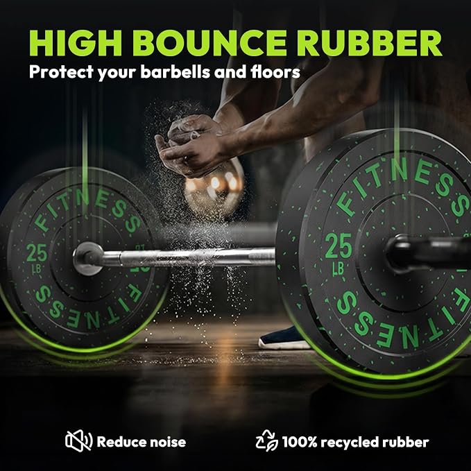 HANDBODE 2-Inch High-Bounce Bumper Plates, Olympic Weight Set, 10-650 lb | Barbell Weight Plates Set for Home Gym, Colored Weights Rubber Strength Training Plate for Weight Lifting