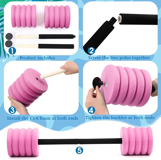 Soulchen Long Aquatic Exercise Dumbbells Pool Exercise Foam Water Weights Dumbbell Aquatic Pool Barbells with High Density EVA Foam for Swim Water Aerobics Workouts Loss