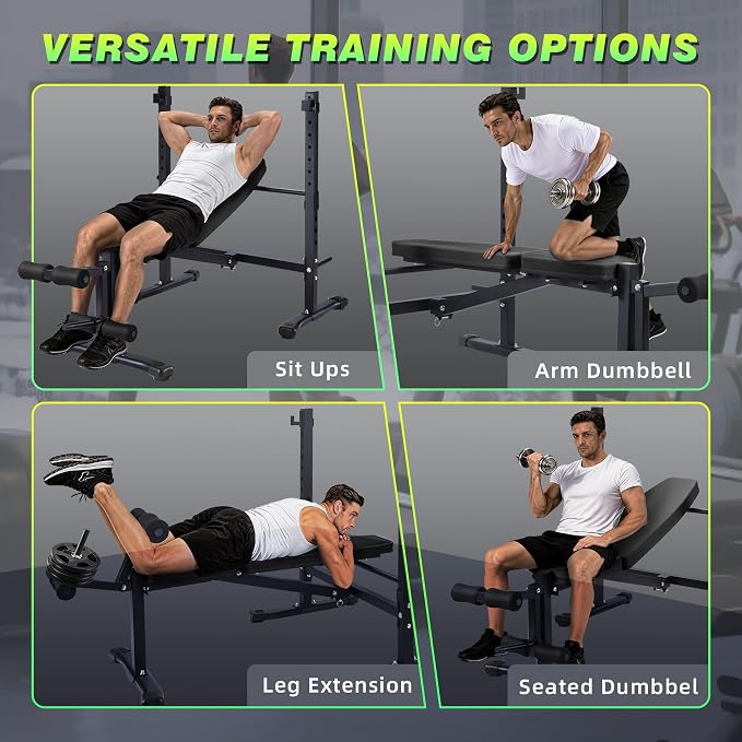 Adjustable FID Weight Bench for Home Gym | Bench press Set with 8-Level Barbell Rack, Flat/Incline/Decline Full Body weight benches for home gym