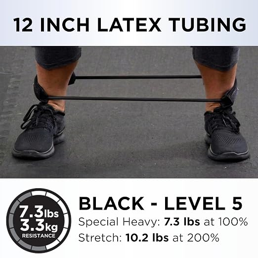 THERABAND Resistance Tubes, Professional Latex Elastic Tubing For Physical Therapy, Lower Pilates, At-Home Workouts, & Rehab, 12 Inch, Padded Cuffs, Black, Special Heavy, Advanced Level 1 | Professional TheraBand elastic resistance for exercise, physic...