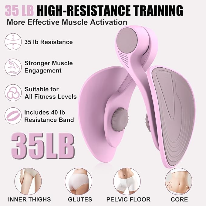 Pelvic Floor Exercise Devices 35lb Resistance Kegel Thigh Trainer with Band | Pelvic Floor Muscle Training, Inner Thigh Exerciser, Postpartum Recovery Support for Women, Suitable for Women and Men