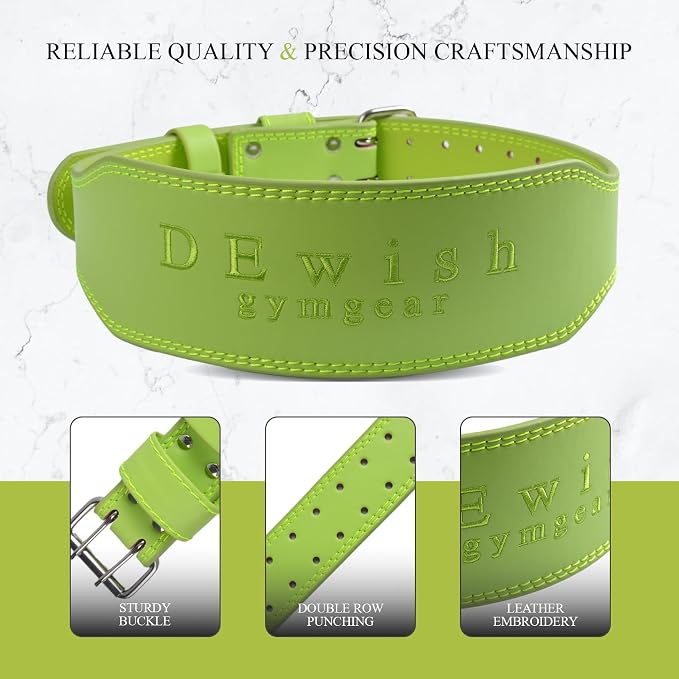 Leather Weightlifting Belt, 10 Adjustable Holes, 4”Width, Double Prong Power Belt for Gym Bodybuilding, weightlifting, powerlifting, squats and deadlifts