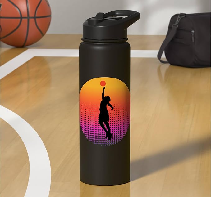 Basketball Game Hoop Slam Dunk Ball Retro Sunset Player Gift Stainless Steel Insulated Water Bottle