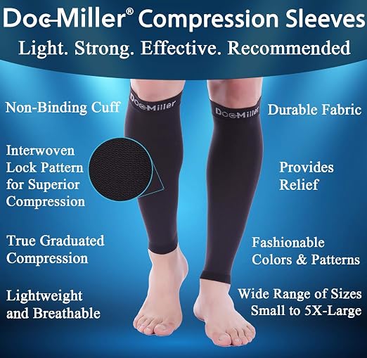 Doc Miller Calf Compression Sleeves 30-40 mmHg for Men & Women, 1 Pair | Knee High, Medical Grade, Footless Compression Socks, Shin Splints, Leg Swelling, Varicose Veins, Wide Calf, Nurses, Recovery