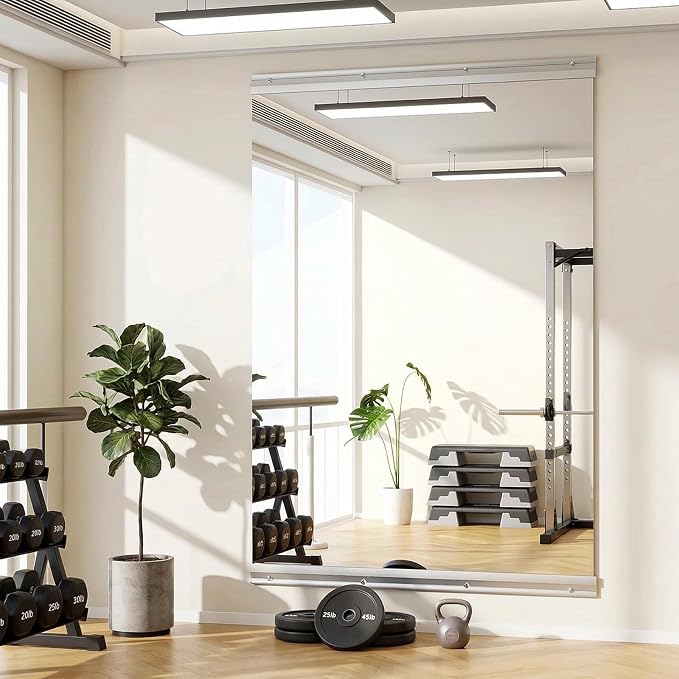 VooBang Home Gym Mirror 1 PCS 40"×80", Frameless Wall Mirror Full Length | Shatterproof Tempered Glass Large Body Mirror Hanging for Dancing Studio, Exercise, Fineness, Yoga