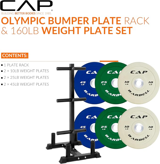 CAP 2-inch Olympic Bumper Plate Weight Set | 100-370 lbs | Multiple Colors | Storage Rack Optional