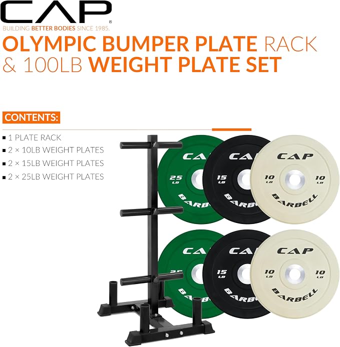 CAP 2-inch Olympic Bumper Plate Weight Set | 100-370 lbs | Multiple Colors | Storage Rack Optional