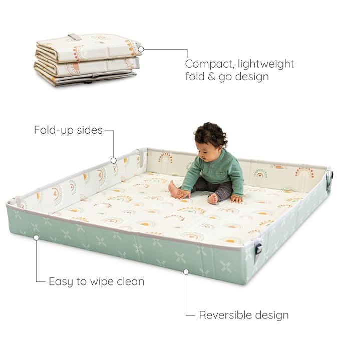 Infantino Foldable Foam Play Mat Reversible 57x57 in, Rainbows | Reversible design with two sides to play, Lightweight & portable, Water-resistant & wipeable, Folds flat for easy storage