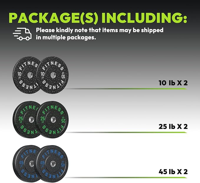 HANDBODE 2-Inch High-Bounce Bumper Plates, Olympic Weight Set, 10-650 lb | Barbell Weight Plates Set for Home Gym, Colored Weights Rubber Strength Training Plate for Weight Lifting