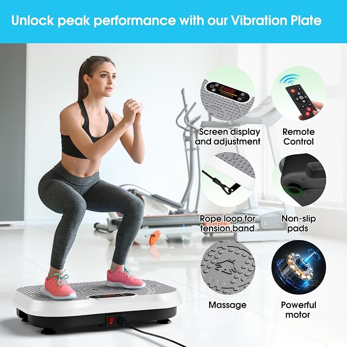 SoftGym Vibration Plate Exercise Machine for Lymphatic Drainage & Fitness | Quiet Heavy Duty 450lbs Capacity Platform, 120 Speeds Shake Machine with Resistance Bands for Home Muscle Activation