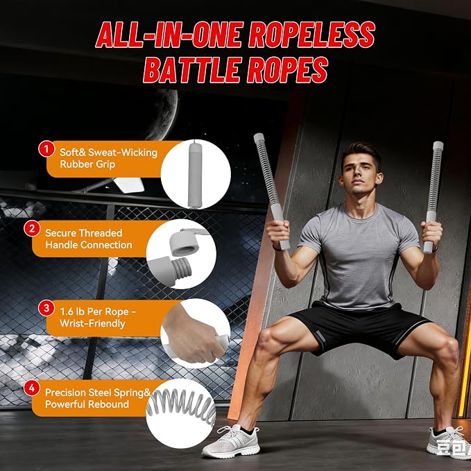 Ropeless Battle Ropes for Home Gym - Heavy Duty Cordless Workout Ropes for HIIT, Strength & Cardio Training, Portable Exercise Equipment for Men & Women, Low-Impact Fitness Rope (black)