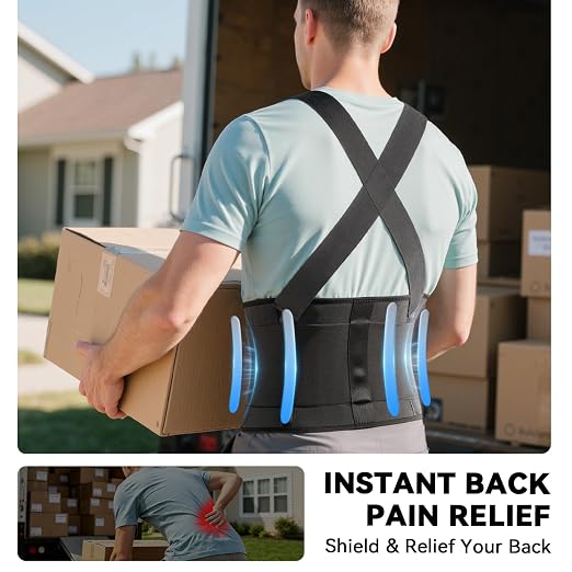 Work Back Brace for Men & Women, Adjustable Lower Back Support Belt for Sciatica, Herniated Disc, Pain Relief, Moving Warehouse Heavy Lifting Safety & Protection (Black, Medium)
