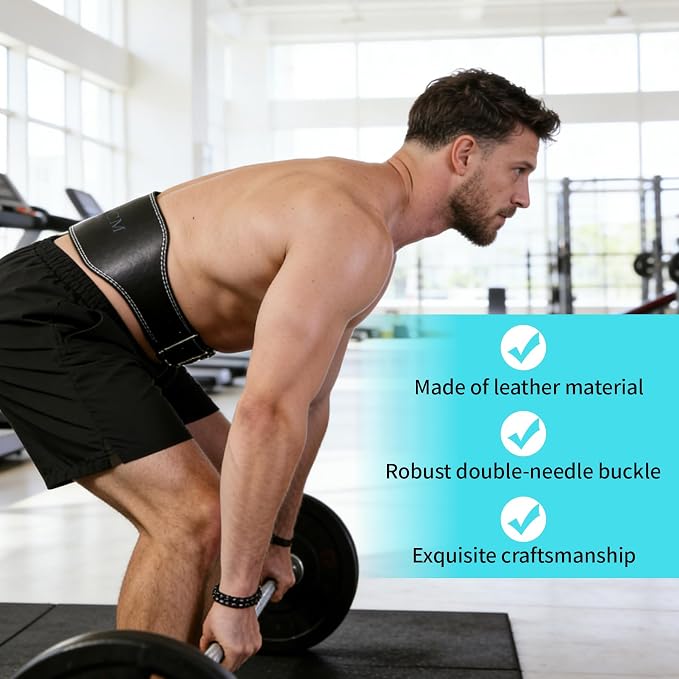 Leather Weight Lifting Belt 11 Adjustable Holes 4 and 6 inch for Lumbar Back Support Gym Weight Belt, Heavy Duty Workout, Training Strength, Powerlifting Weightlifting, Squat & Bodybuilding