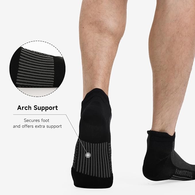 BAMBOO COOL Men's Ankle Socks Moisture Wicking Breathable Odor Control Athletic Cushioned Running Socks Arch Support 8 Pack