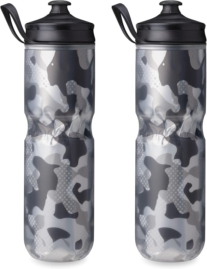 HydraPak Polar Sport Insulated Water Bottle 2-Pack (24oz, Contender Black) | High Flow, BPA Free, Tri-Layer Insulation, Leakproof, Dash Handle, Easy Squeeze, Self-Sealing Cap, for Sports