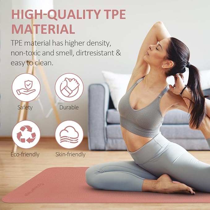 Gruper Yoga Mat Non Slip, 72"L x 24"W x 0.24"/0.32"TH, Anti-Tear Exercise Mat with Carrying Strap and Bag, Pro TPE Yoga Mats for Women, Workout Mats for Home, Pilates and Floor Exercises