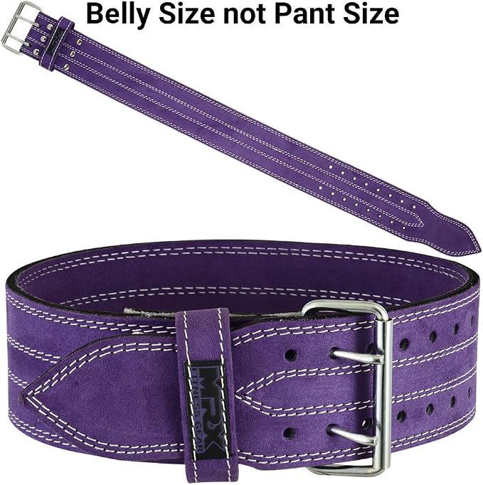 MRX Powerlifting Leather Belt 4" Wide 10mm Thickness Training Fitness Back Support Bodybuilding Belts with Steel 2 Prong Buckle