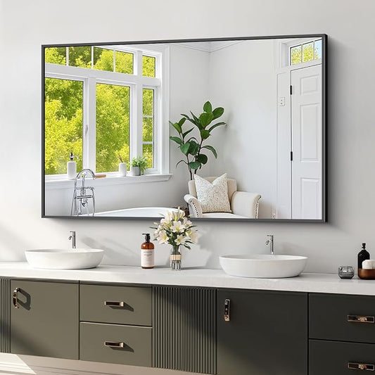 Koonmi Black Bathroom Mirror for Over Sink,Metal Framed 30"x50" Wall Mirror