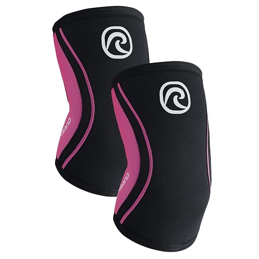 Rehband Elbow 5mm Compression Sleeve, Neoprene Elbow Sleeves for Weightlifting, Anatomical Design, Non-Slip & Close Fitting, Elbow Support Unisex, Colour:Black/Pink - 1 Pair, Size:Small