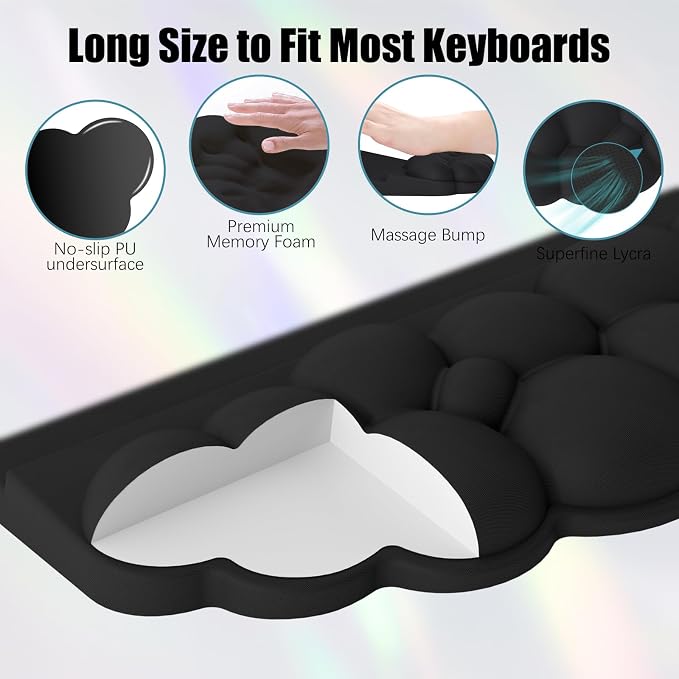 Ergonomic Wrist Rest for Computer Keyboard and Mouse, Cloud Keyboard Stand | Soft Memory Foam Keyboard Riser Holder with Wrist Pad, Easy Typing, Pain Relief, Comfort for Office, Work, Gaming - Black