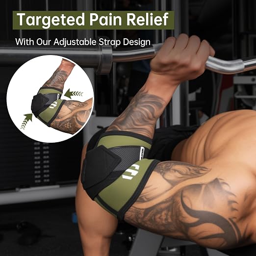 MANUEKLEAR Adjustable Compression Elbow Wraps for Weightlifting(1 Pair), Elbow Sleeves Weightlifting Men with Compression Band, 5mm Neoprene Elbow Strap for Weight Lifting and Bench Press
