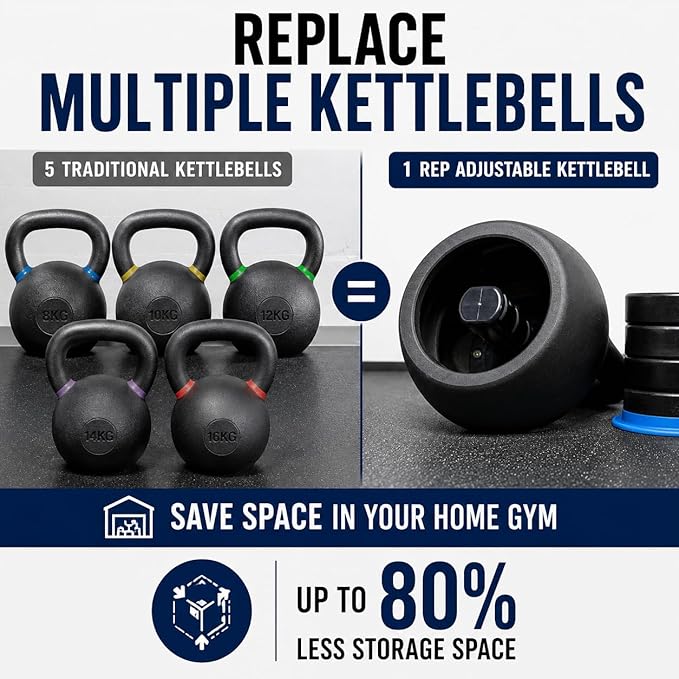 Rep Fitness Adjustable Kettlebell | Weight Set for Home Gym | Strength Training Equipment for Men & Women | Compact Steel Bell with Ergonomic Handle | 20–40 lb (9–18 kg) Variable Options
