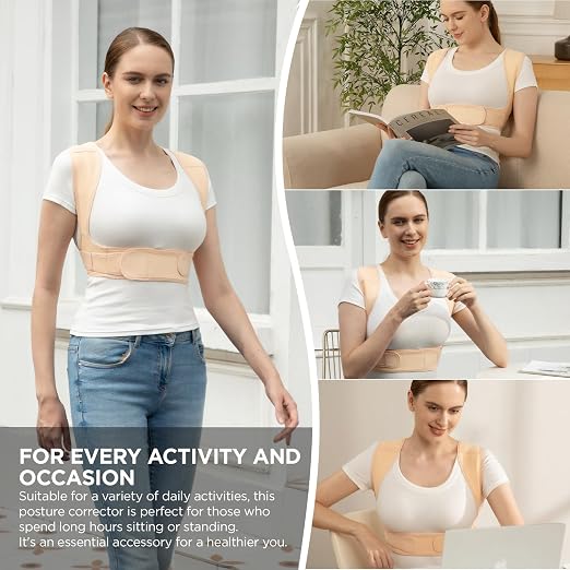 Posture Corrector for Women and Men, Adjustable Upper Back Brace for Clavicle Support and Providing Pain Relief from Neck, Shoulder, and Upper Back (Beige, Large/XLarge)