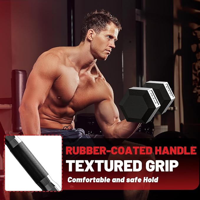 PAPABABE Dumbbell Set with Rack, 540-850lb, Rubber Encased, Home Gym | Complete & Durable Cast Iron Core Odorless PVC Antiroll Hex Shape Ergonomic Chrome Handle Versatile Home Gym