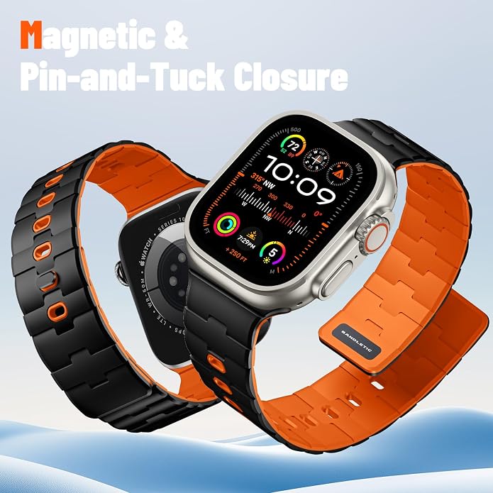 Bandletic Magnetic Silicone Watchband Compatible with All Apple Watch | Strong Magnet Sport Strap for iWatch Ultra 49mm Series 11-1 SE 46mm 45mm 44mm 42mm 41mm 40mm 38mm, Ideal for Men Women