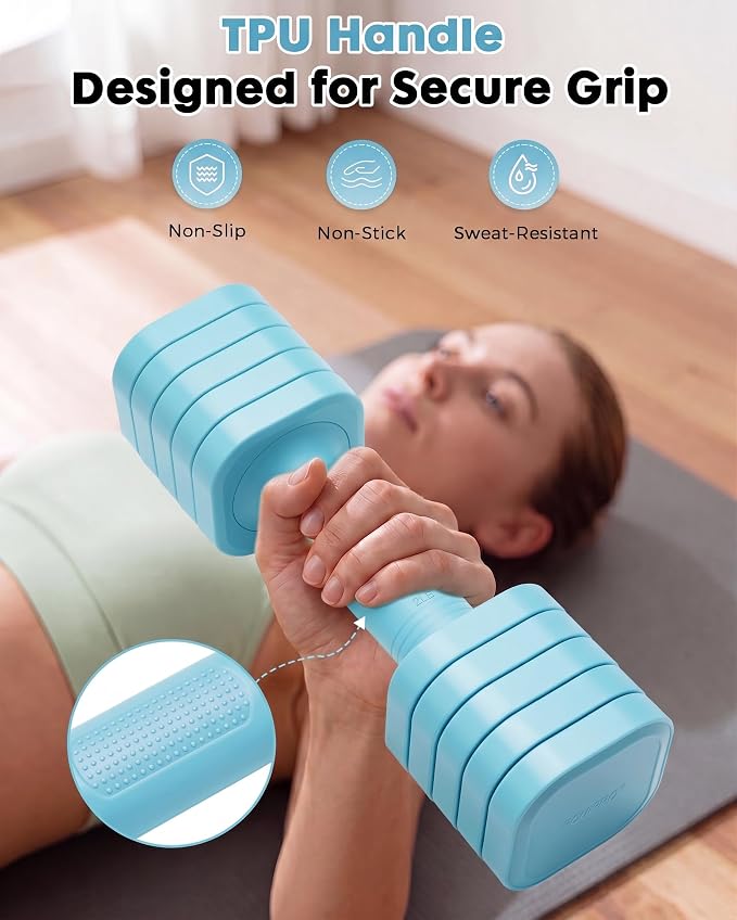 Equipro Hand Weights for Women at Home 6 LBS Adjustable Dumbbell Set of 2, Fast Adjust Dumbbells with TPU Soft Rubber Handle for Home Gym Exercise Training