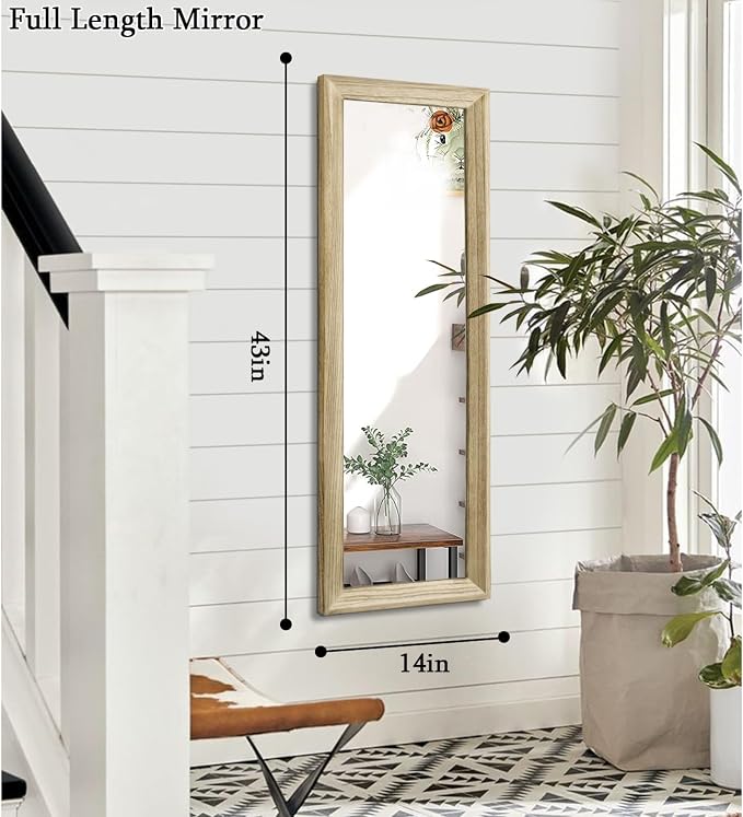 AAZZKANG Full Length Door Mirror Wooden Frame Large Mirrors for Wall 43"x14" Rectangular for Bedroom Living Room Bathroom Dressing Room Entryway