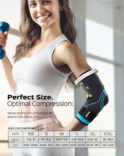 Rakiie Elbow Compression Sleeve 2 Pack, Elbow Brace for Tendonitis and Tennis Elbow, Pain Relief Brace for Men & Women, Sleeve Reduce Joint Pain for Tennis, Golfer, Weightlifting (Blue, XX-Large)