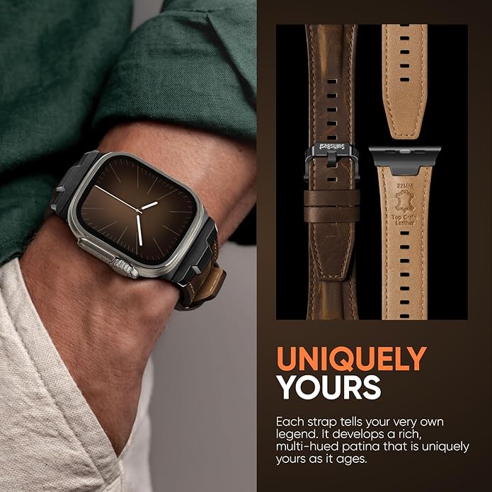 Suitisbest Leather Band Compatible for Apple Watch Ultra Band 49mm 46mm 45mm 44mm 42mm 41mm 40mm, Genuine Leather Replacement Strap for iWatch series 11 10 9 8 7 6 5 4 3 2 1, SE 3 2 1, Ultra 3 2 1