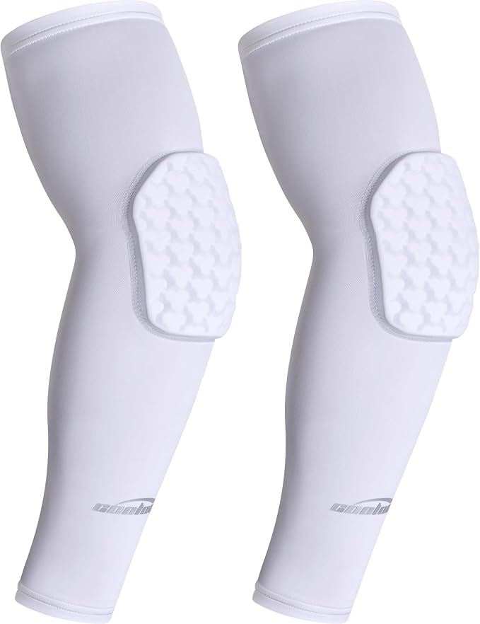 COOLOMG Padded Arm Sleeves Compression Elbow Pads for Volleyball Basketball Football Youth Kids Adult