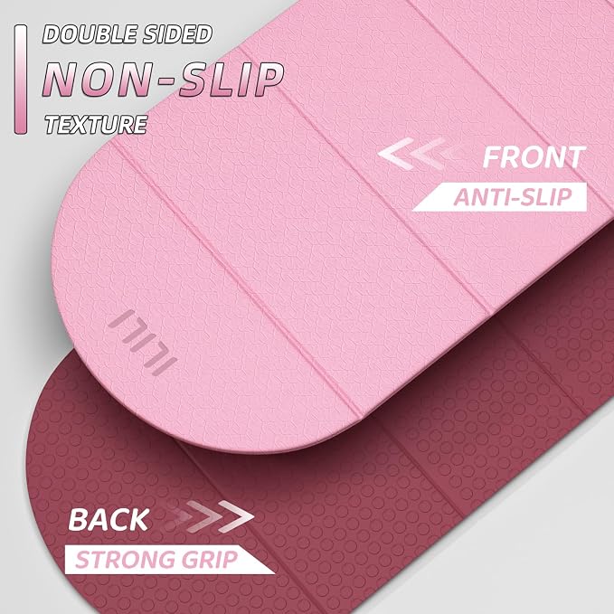 ILILI Foldable Yoga Mat-Semicircular, 10mm Thick, TPE Material, Extra Long 75"L x 26"W, Soft and Comfortable Folding Oval Mat 0.4 Inches, Easy to Carry and Store, 190*66cm Portable Multi-Functional Use for Yoga, Home Exercise & Outdoor