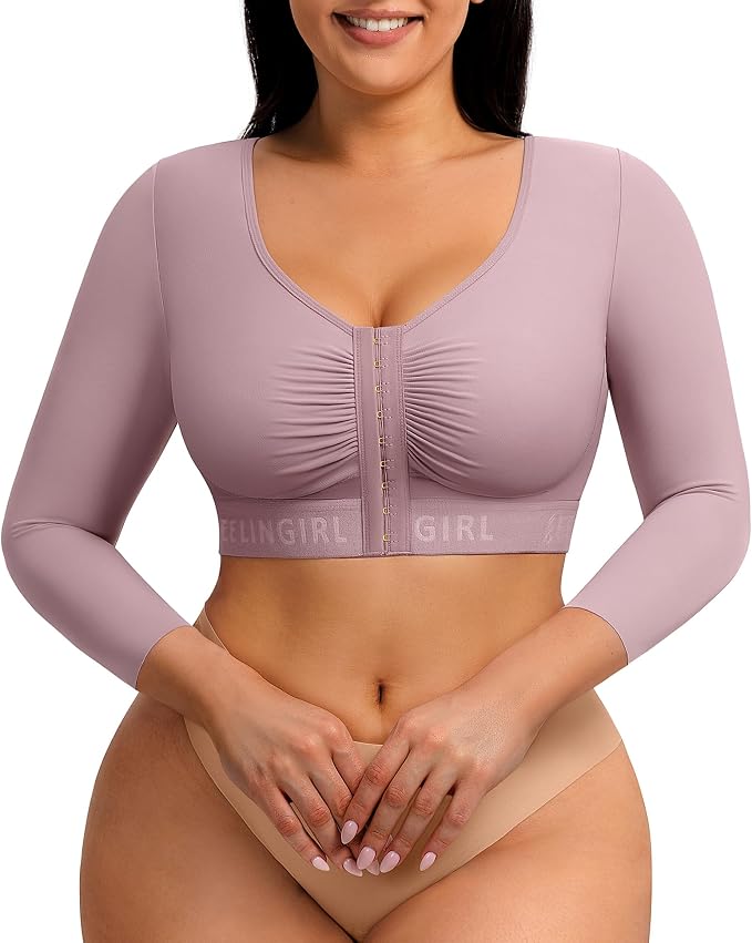 FeelinGirl Arm Compression Sleeve Women Post Arm Lipo Shaper | Front Closure, Compression Bra with Sleeves, Breast Lift, Back Smooth, Post Augmentation Lymphedema Recovery