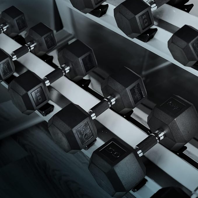 Yes4All Chrome/Rubber Grip Encased Hex Dumbbells – Hand Weights With Anti-Slip 10-30 LBS Pair