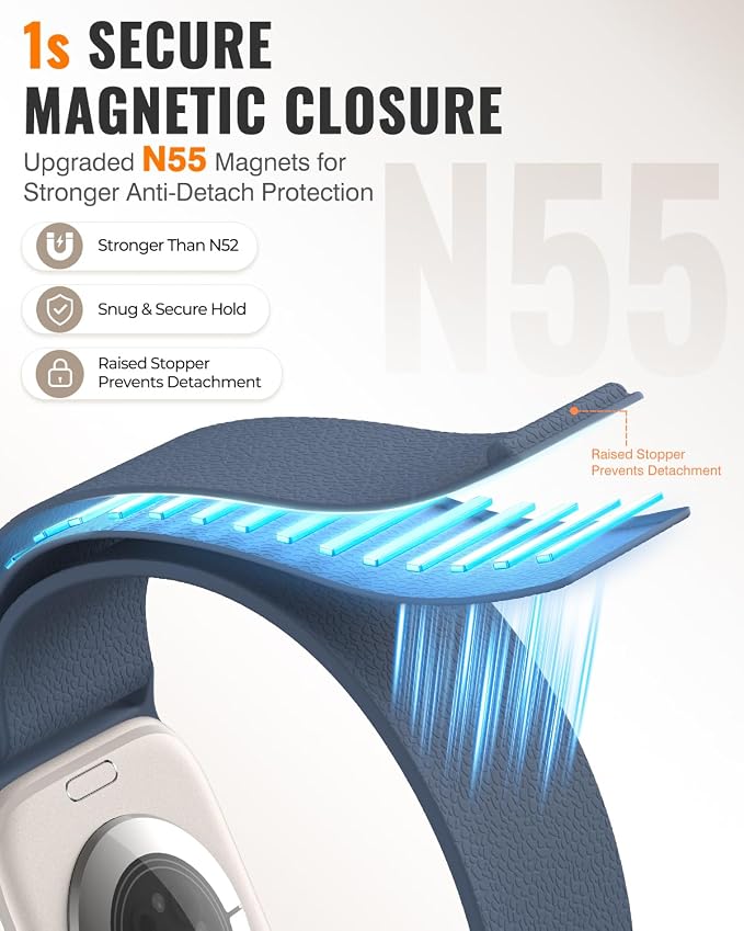 Magnetic Silicone Sport Band for Apple Watch 42mm 46mm 49mm 38mm 40mm 41mm 44mm 45mm Men Women, Patented Auto Lock Breathable Soft Loop for iWatch Ultra SE Series 11 10 9 8 7 6 5 4 3 2 1 All Day Comfort