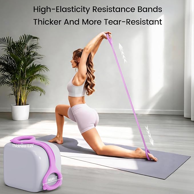 Figure 8 Resistance Bands 2 Pack, Silicone Anti-Slip for Yoga | Elastic Bands with Handles, Abdominal/Back/Shoulder/Chest Bands, Home Gym Workout - Full Body Training for Women & Men