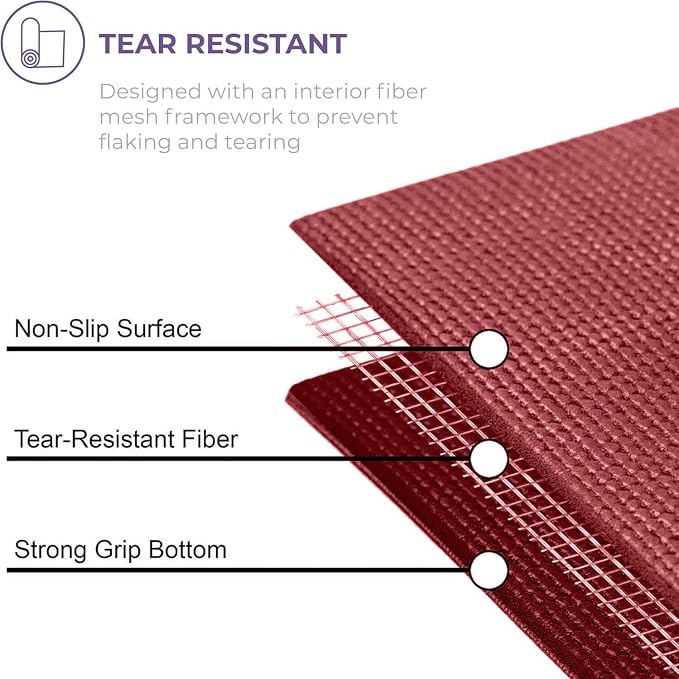 Voyage 5mm Studio Yoga Mats, 6 Pack, 72x24in | Extra Long, Anti-Tear Exercise Mats for Workout, Stretching, Fitness - Non Slip Gym Mats for Home, Schools and Studios