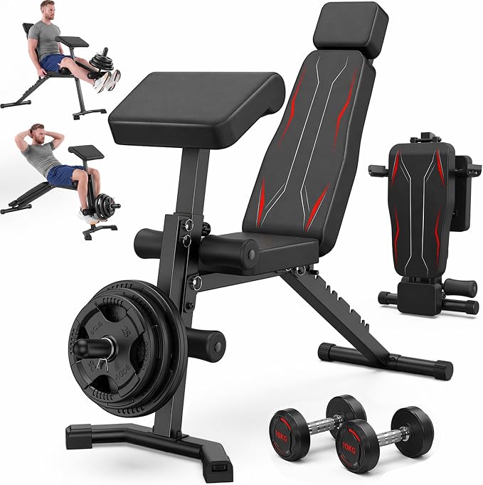 OPPSDECOR Adjustable Weight Bench with Leg Extension and Curl, Preacher Curl Bench for Home Gym, Foldable Workout Bench, 800LBS Full Body Strength Training, 10-Position Incline Decline Bench Press