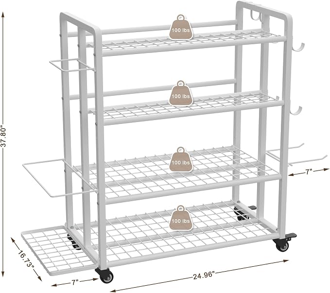 4-Tier Weight Rack for Home Gym with Wheels and Hooks | Adjustable Gym Storage Rack for Dumbbells Kettlebells Yoga Mat, All-in-One, Space Saving, Heavy Duty Steel, Easy to Assemble